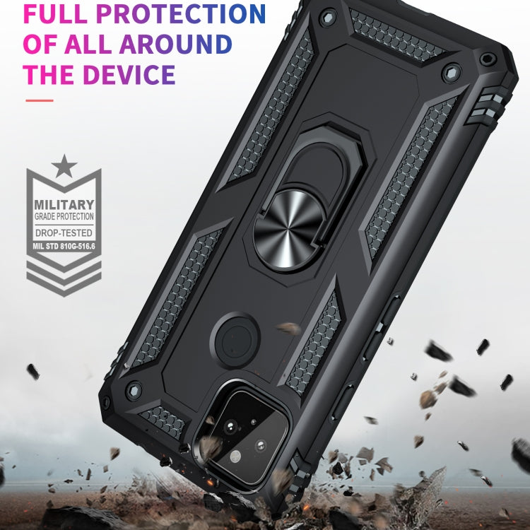 Black shockproof phone case with rugged texture, raised camera, and protective corners