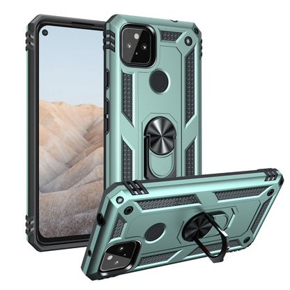 Teal shockproof phone case with rotating kickstand ring and rugged black bumpers
