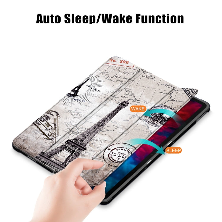 Printed flip leather case with Eiffel Tower map pattern and gray folding cover