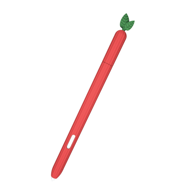 Carrot-shaped silicone stylus protective case, red with green leaf tip