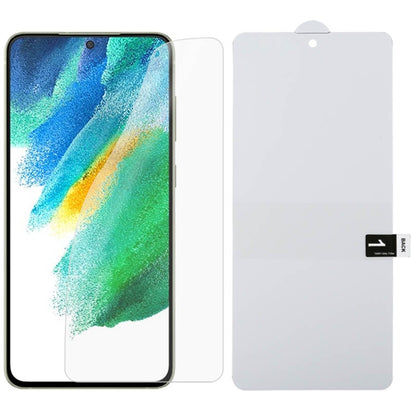 Full-screen front hydrogel screen protector film applied to a smartphone display