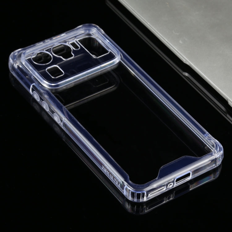 Clear shockproof phone case with blue bumper, front-edge protection and side ports