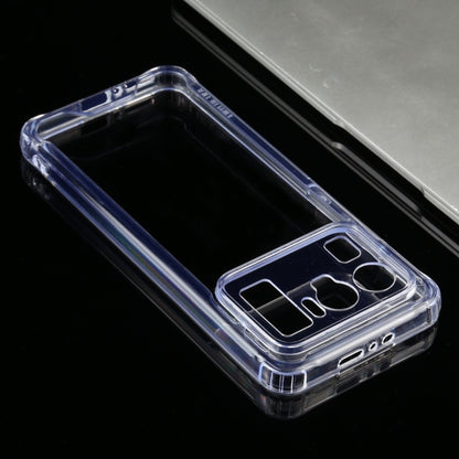 Transparent case with blue shockproof frame, rear camera opening and speaker cutout