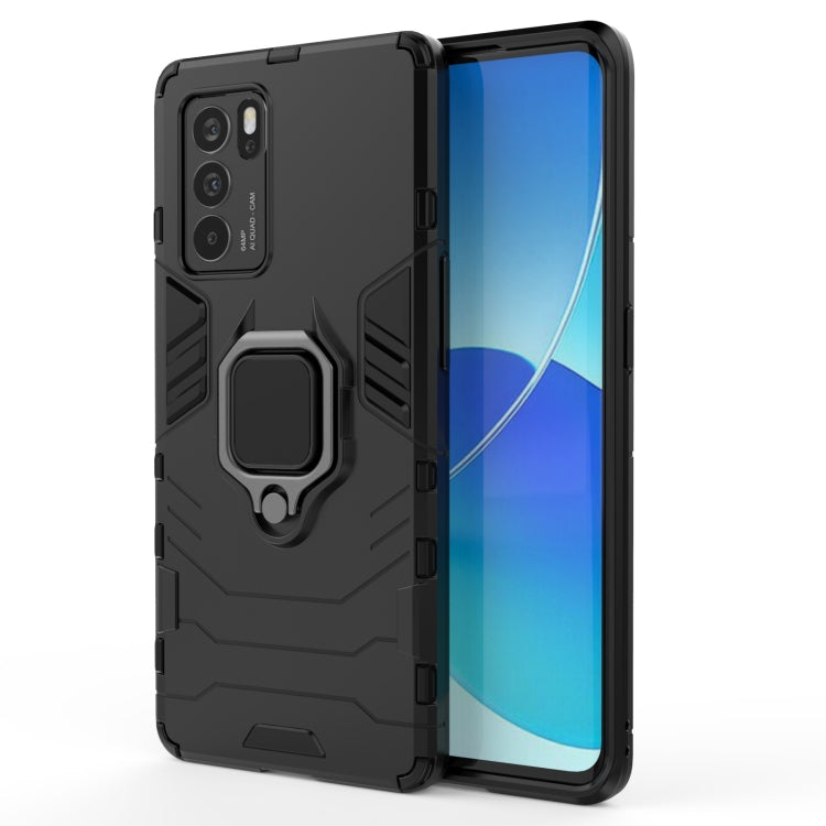 Shockproof phone case with magnetic ring holder, black rugged protective cover
