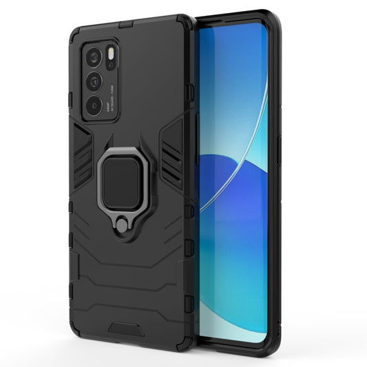 Shockproof phone case with magnetic ring holder, black rugged protective cover