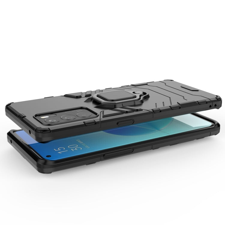 Shockproof phone case with magnetic ring holder, black rugged bumper-style cover