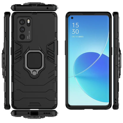 Shockproof phone case with magnetic ring holder, black rugged cover with side buttons
