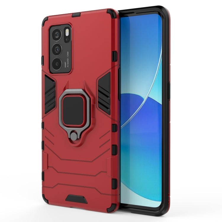 Shockproof phone case with magnetic ring holder, red rugged TPU + PC cover