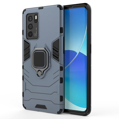 Shockproof phone case with magnetic ring holder, navy blue rugged TPU + PC cover