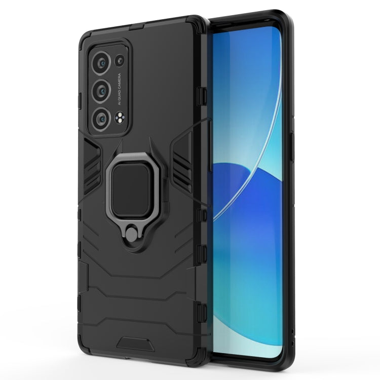 Shockproof phone case with magnetic ring holder, black rugged protective case