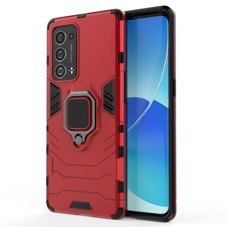 Shockproof phone case with magnetic ring holder, red rugged TPU + PC cover