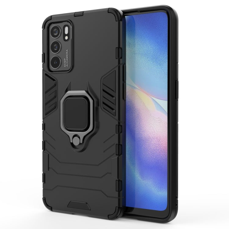 Shockproof phone case with magnetic ring holder, black rugged cover for rear camera