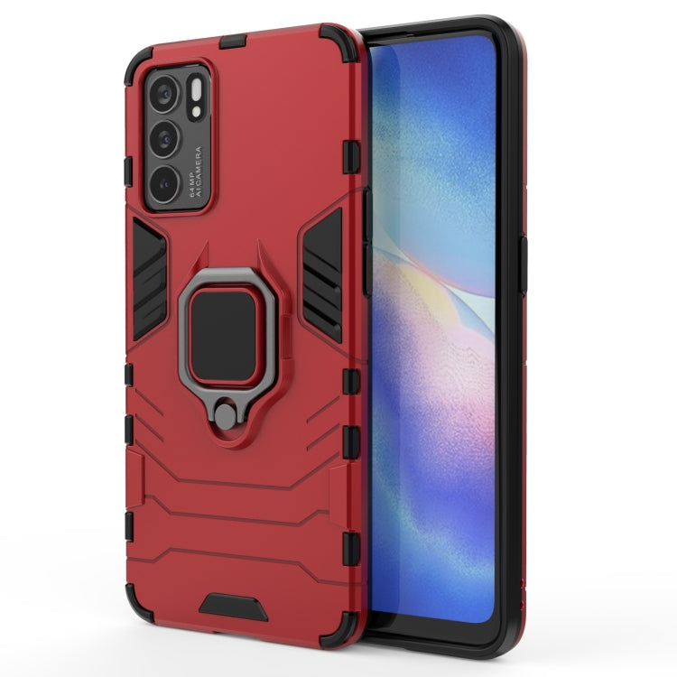 Shockproof phone case with magnetic ring holder, red rugged TPU + PC cover