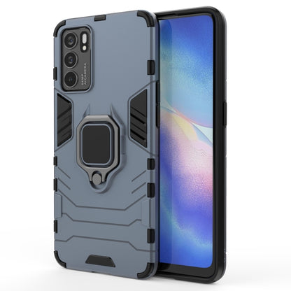 Shockproof phone case with magnetic ring holder, navy blue rugged TPU + PC cover