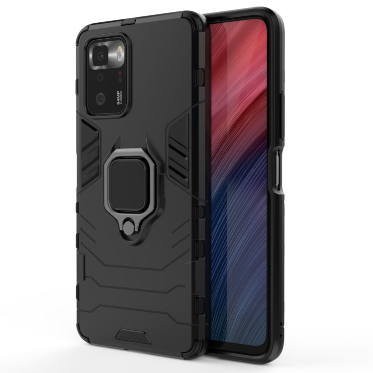 Shockproof phone case with magnetic ring holder, black rugged case with raised ring