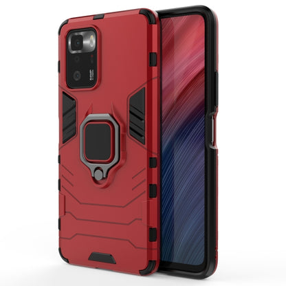 Shockproof phone case with magnetic ring holder, red rugged TPU + PC cover