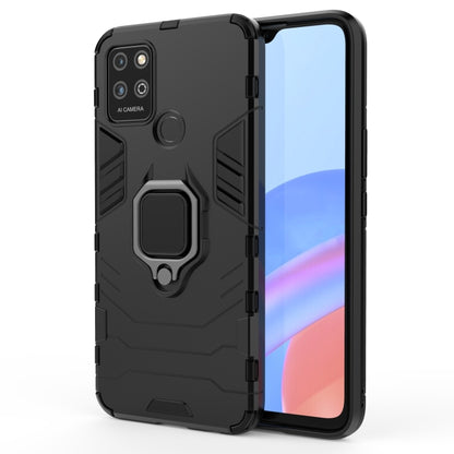 Shockproof phone case with magnetic ring holder, black rugged TPU + PC cover