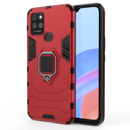 Shockproof phone case with magnetic ring holder, red rugged TPU + PC cover