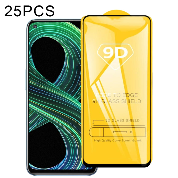 9D full-glue full-screen tempered glass screen protector film, 25-pack, clear and yellow