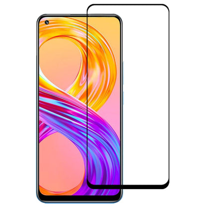 Tempered glass screen protector covering a smartphone front with curved corner cutouts