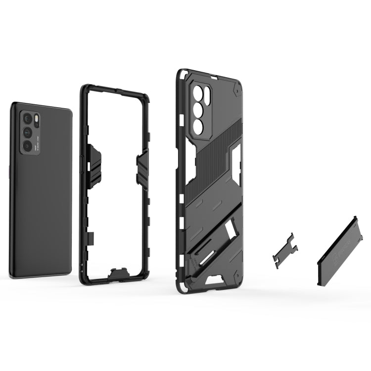 Rugged black phone case set with back cover, open frame, and cutout panels