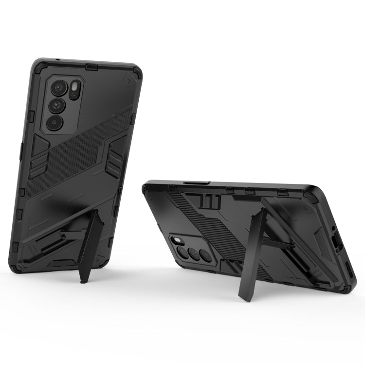 Rugged black phone case with kickstand-style support and protective camera corners