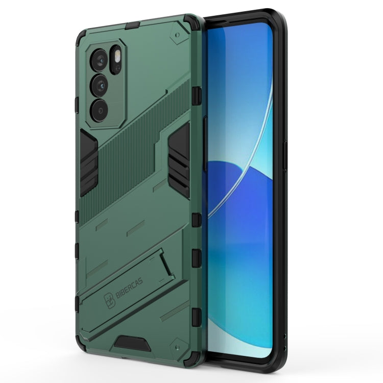 Green rugged phone case with TPU shockproof armor, raised corners, and side grips
