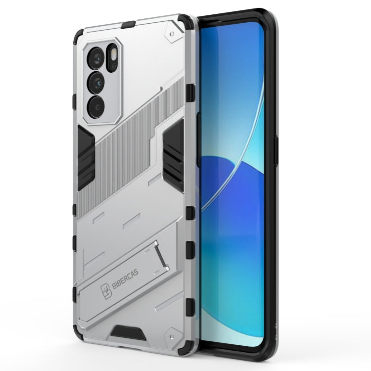 White rugged phone armor case with shockproof TPU edges and invisible holder