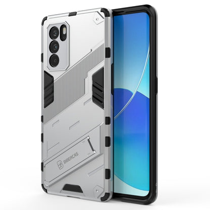 White rugged phone armor case with shockproof TPU edges and invisible holder