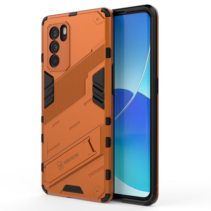 Orange rugged phone armor case with shockproof TPU edges and invisible holder