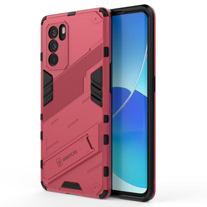 Rugged 2-in-1 PC and TPU shockproof phone case, red/pink with black armor details