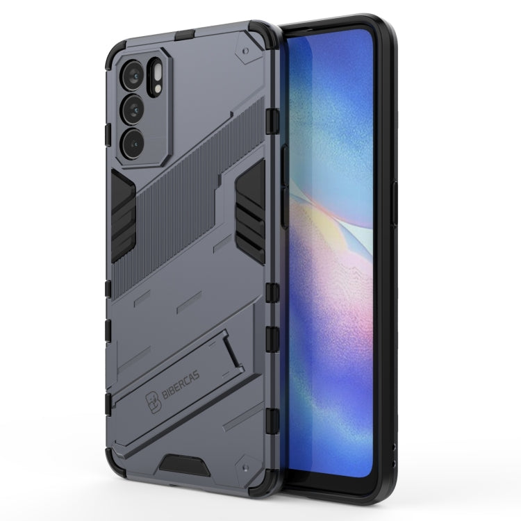 Gray rugged TPU shockproof phone case with textured armor panels and raised edges