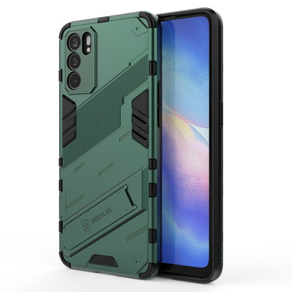Green rugged TPU shockproof phone case with textured armor panels and raised edges