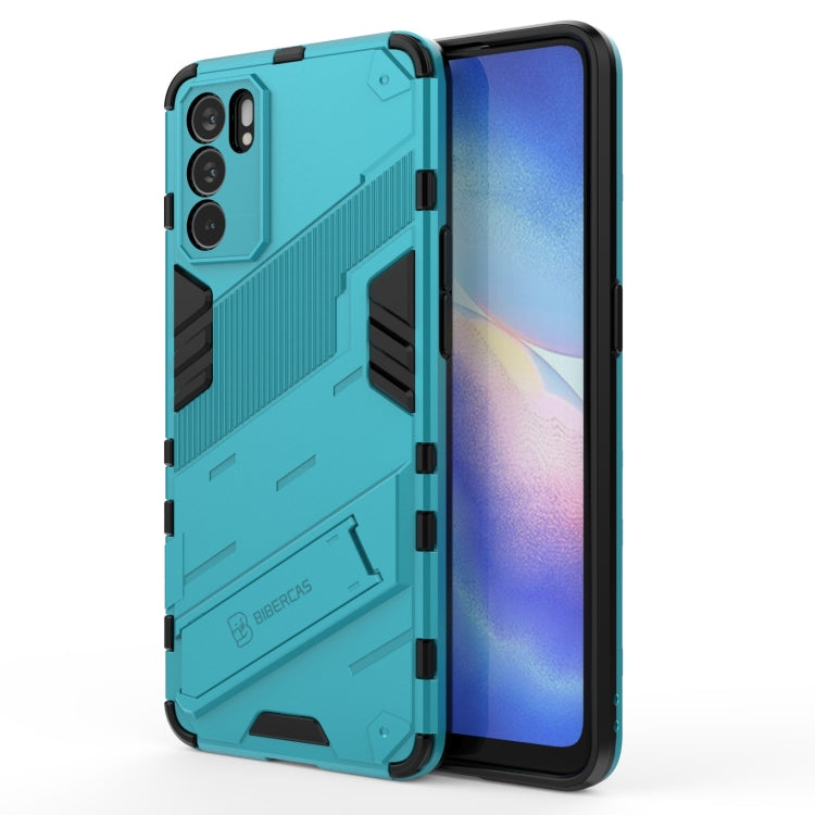Rugged 2-in-1 PC and TPU shockproof phone case, teal with front screen visible