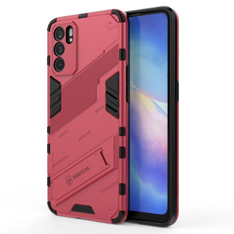 Rugged 2-in-1 PC and TPU shockproof phone case, red/pink with front screen visible