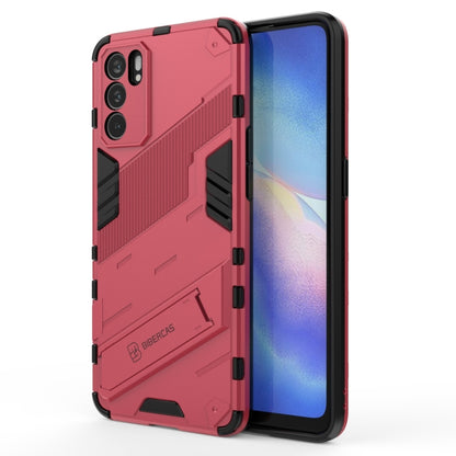 Rugged 2-in-1 PC and TPU shockproof phone case, red/pink with front screen visible