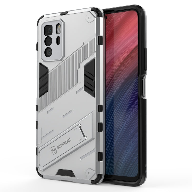 White rugged phone armor case with shockproof TPU edges and invisible holder