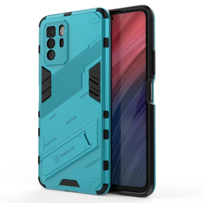 Rugged 2-in-1 PC and TPU shockproof phone case, teal with phone screen in view