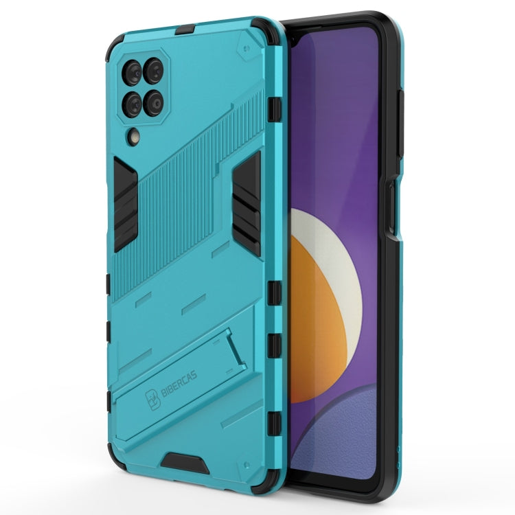 Rugged 2-in-1 PC and TPU shockproof phone case, teal with purple screen showing