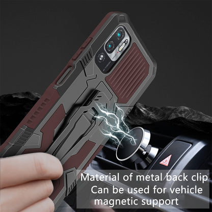 Rugged case showing metal back clip area for magnetic car mounts, brown and gray