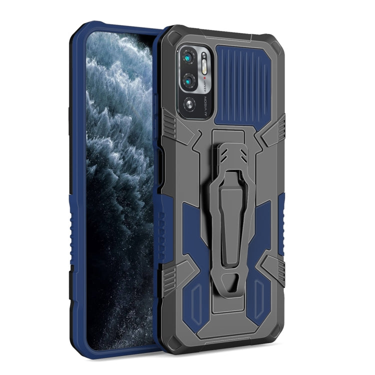 Blue rugged shockproof case with camera cover and built-in stand