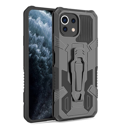 Rugged shockproof phone case with raised camera guard in gray and dark gray
