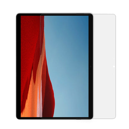 Transparent PET tablet screen protector, full-screen coverage with rounded edges.