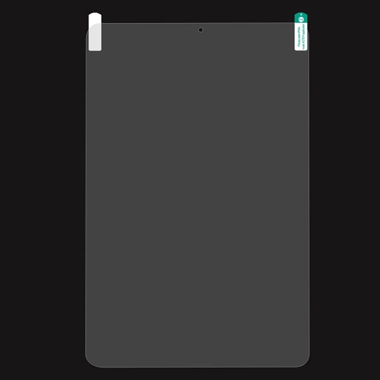 Clear tablet screen protector film sheet with rounded corners for the display.