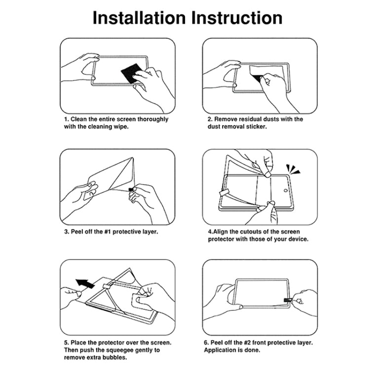 Installation instruction graphic for matte screen protector application