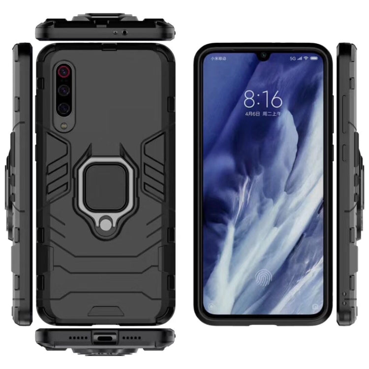 Shockproof phone case with magnetic ring holder, black with protective bumper