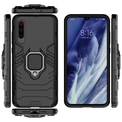 Shockproof phone case with magnetic ring holder, black with protective bumper