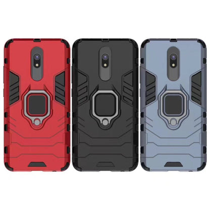 Shockproof phone cases with magnetic ring holder, set of red, black, and blue-gray