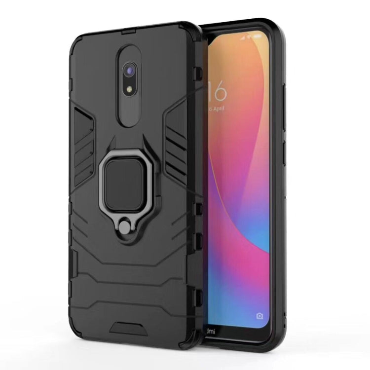 Shockproof phone case with magnetic ring holder, dark gray with black accents