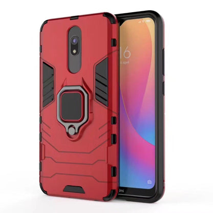 Shockproof phone case with magnetic ring holder, red with black bumper